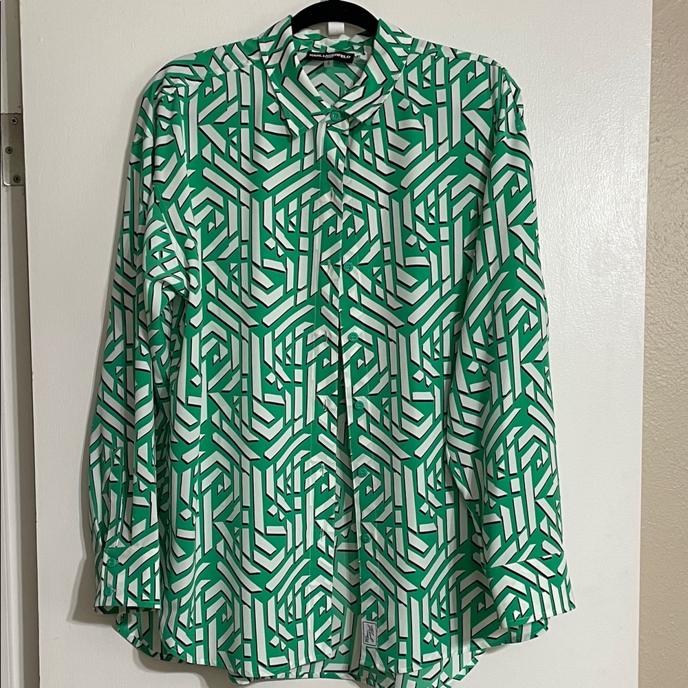 Karl Lagerfeld Green and White Patterned Shirt